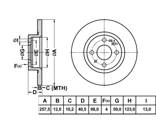ON FREN DISKI DUZ 257MM (FIAT: TEMPRA SW-MAREA 1.6)