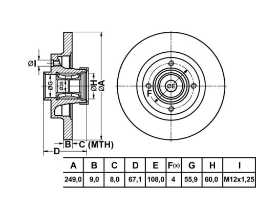 ARKA FREN DISKI DUZ 249MM RULMANSIZ (PEUGEOT: 307-C4 1.4-1.6HDI-1.6I-2.0I-2.0HDI <07)