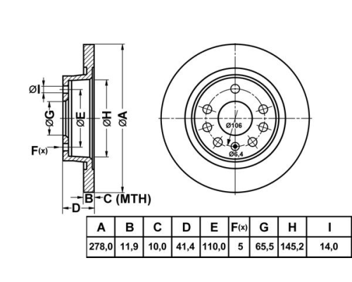 ARKA FREN DISKI 278MM 5 BIJON (OPEL: VECTRA C 1.6 16V-1.8 16V-1.9CDTI-2.0-2.2 16V 04>)