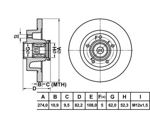 ARKA FREN DISKI 274MM (RENAULT: LAGUNA II 1.6-1.8-2.0 (B74-K74)-1.9DCI 01>)
