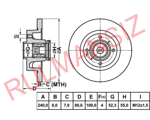 ARKA FREN DISKI RULMANSIZ 240-4MM (ADET) (RENAULT: CLIO III 05-MEGANE II 02 1.2I-1.4I-1.5DCI-1.6I-2.0I)