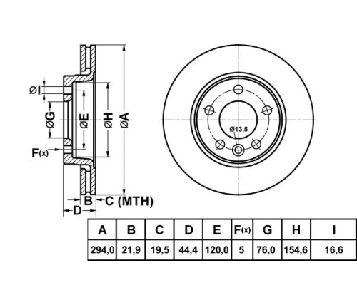FREN DISK ARKA HAVA KANALLI 294-5 ( VW: TRANSPORTER  T5 T6 03 -  )16 JANT