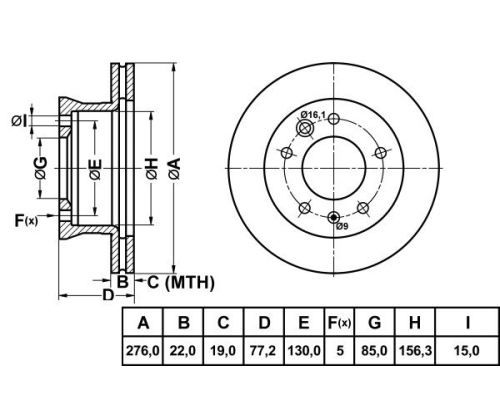 FREN DISK ON HAVA KANALLI 276-5 ( MERCEDES: SPRINTER 95 - 06 / VW: LT 28 35 46 96 - 06)