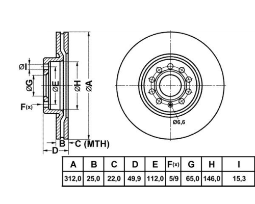 FREN DISK ON HAVA KANALLI 312-5 ( VW: GOLF VII 04 - 17 / VW: TIGUAN 06 - 15)
