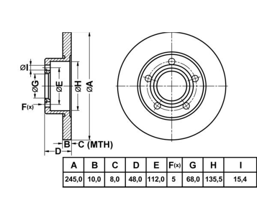 FREN DISK ARKA DUZ 245-5 ( VW: PASSAT 00 - 05 / AUDI: A4 QUATTRO 95 - 01)
