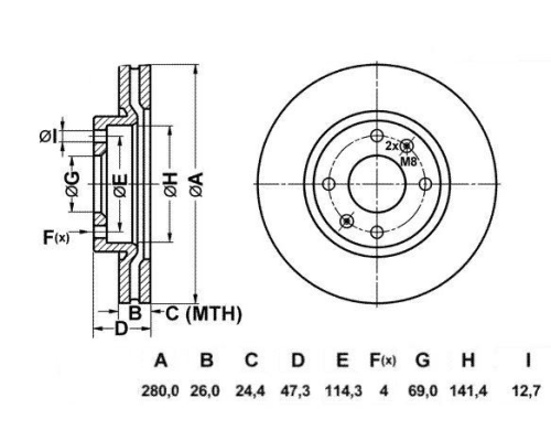 ON FREN DISKI HAVALI 280-4MM (HYUNDAI: ELANTRA 04>06-SONATA 01>04-KIA: MAGENTIS 00>05)