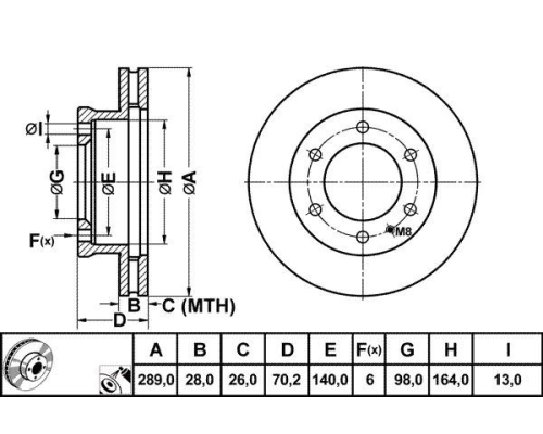 ON FREN DISKI HAVALI 289-6MM (TAKIM) (FORD: RANGER 06>12 / MAZDA: B2500 BT50 05-11 4WD )