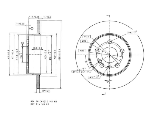 FREN DISK ARKA DUZ 290-5 ( MERCEDES: W140 92 - 93)