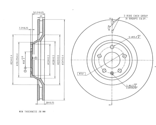 FREN DISK ON HAVA KANALLI 347-5 ( AUDI: A4 2.0 TFSI 05 - 11 )