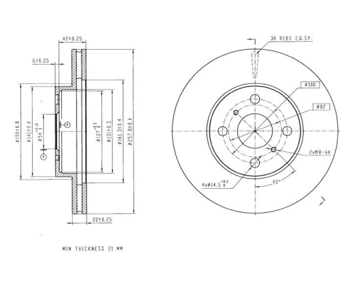 FREN DISK ON HAVA KANALLI 258-4-(TOYOTA : COROLLA (_E9_) 1.6 I (AE92) TOYOTA : COROLLA LIFTBACK (_E10_) 1.6 GLI (AE101_) TOYOTA : COROLLA STATION WAGON (_E9_) 1.6 (AE92)  )