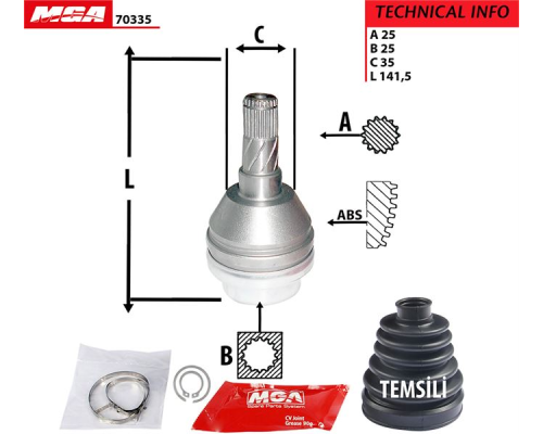 AKS KAFASI IC SOL (OPEL: ASTRA H 1.3CDTI - 1.7CDTI 04--) 25*25*35